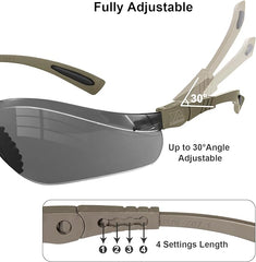 xaegistac Shooting Glasses Anti-fog Shooting Range Eye Protection, Adjustable Safety Glasses with Zipper Hard Case(Khaki Frame Gray Lens)