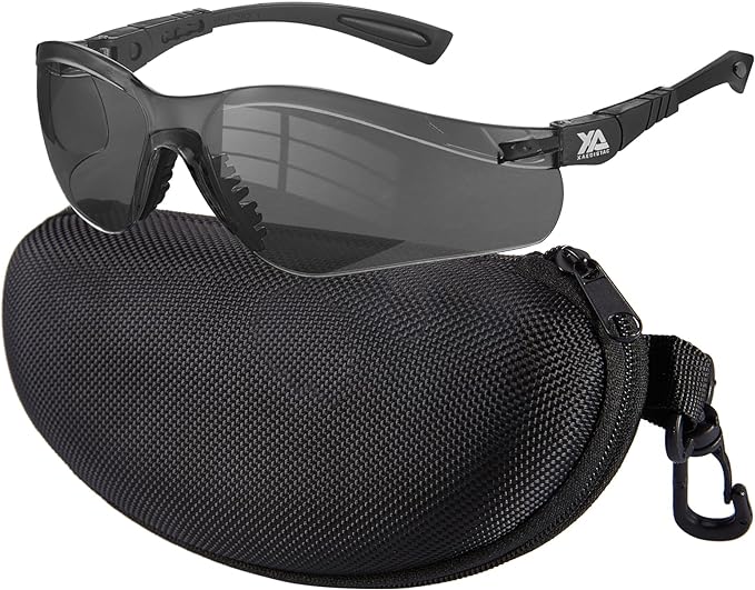 xaegistac Shooting Glasses Anti-fog Shooting Range Eye Protection, Adjustable Safety Glasses with Zipper Hard Case(Black Frame Gray Lens)