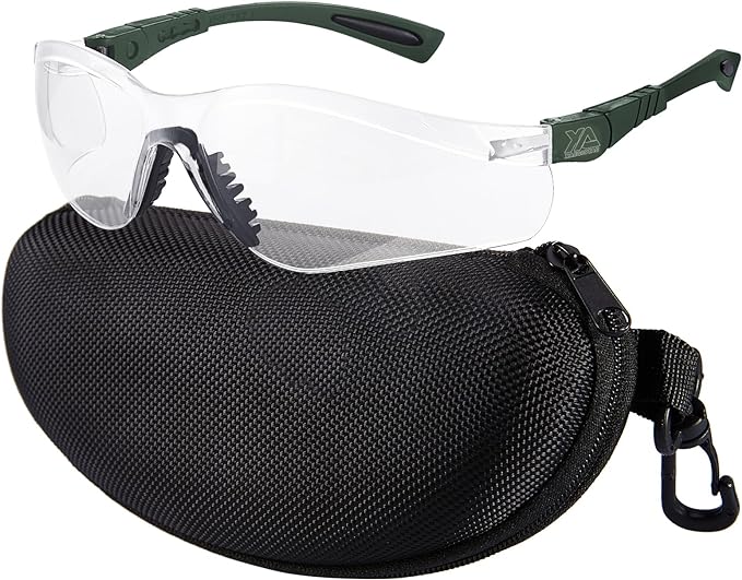 xaegistac Shooting Glasses Anti-fog Shooting Range Eye Protection, Adjustable Safety Glasses with Zipper Hard Case(Army Green Frame Clear Lens)