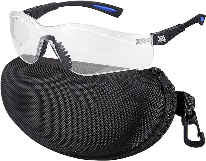 xaegistac Shooting Glasses Anti-fog Shooting Range Eye Protection, Adjustable Safety Glasses with Zipper Hard Case(Black Blue Frame Clear Lens)