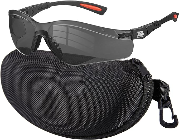 xaegistac Shooting Glasses Anti-fog Shooting Range Eye Protection, Adjustable Safety Glasses with Zipper Hard Case(Black Orange Frame Gray Lens)