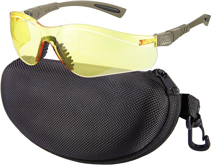 xaegistac Shooting Glasses Anti-fog Shooting Range Eye Protection, Adjustable Safety Glasses with Zipper Hard Case(Khaki Frame Yellow Lens)