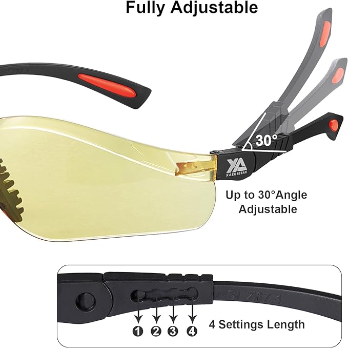 xaegistac Shooting Glasses Anti-fog Shooting Range Eye Protection, Adjustable Safety Glasses with Zipper Hard Case(Black Orange Frame Yellow Lens)