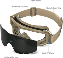 xaegistac Tactical Airsoft Goggles Anti Fog Military Glasses, Ballistic Safety Goggles for Shooting Hunting(Khaki)