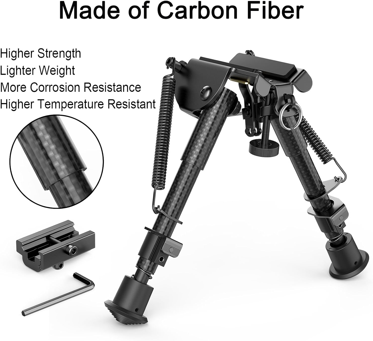 Xaegistac 6-9 Inches Carbon Fiber Rifle Bipod with Quick Release Adapter for Picatinny Rail,Lightweight, Stable Design, and Adjustable Legs for Hunting and Shooting