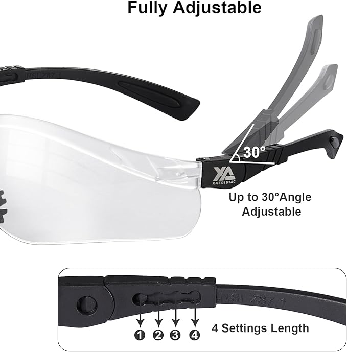 xaegistac Shooting Glasses Anti-fog Shooting Range Eye Protection, Adjustable Safety Glasses with Zipper Hard Case(Black Frame Clear Lens)