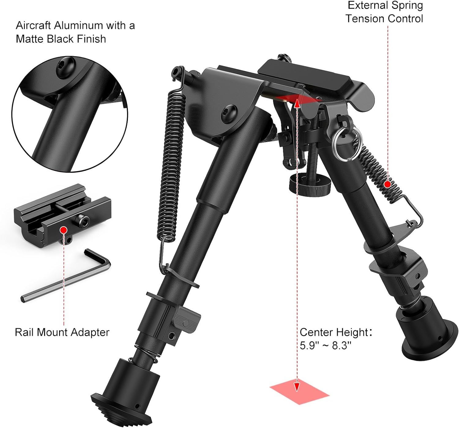 Xaegistac Rifle Bipod 6-9 Inch Adjustable Bipods for Picatinny Rail,2 in 1 Tactical Bipods for Rifles