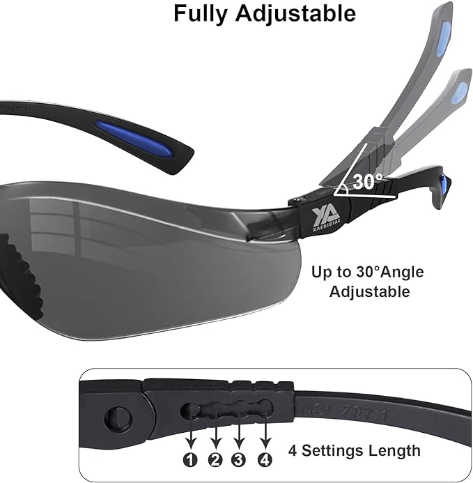 xaegistac Shooting Glasses Anti-fog Shooting Range Eye Protection, Adjustable Safety Glasses with Zipper Hard Case(Black Blue Frame Gray Lens)