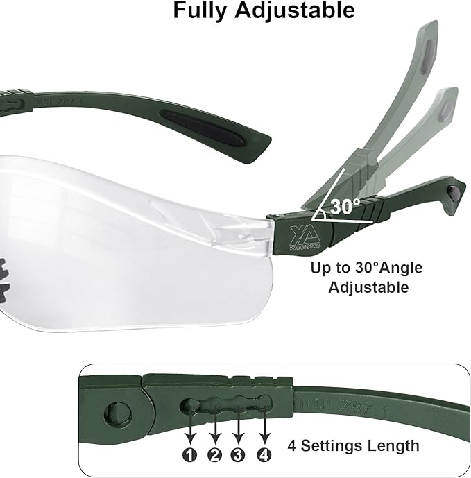 xaegistac Shooting Glasses Anti-fog Shooting Range Eye Protection, Adjustable Safety Glasses with Zipper Hard Case(Army Green Frame Clear Lens)