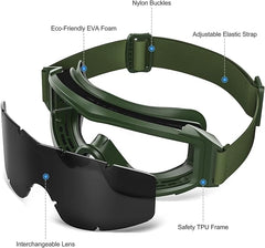 xaegistac Tactical Airsoft Goggles Anti Fog Military Glasses, Ballistic Safety Goggles for Shooting Hunting( Army Green）