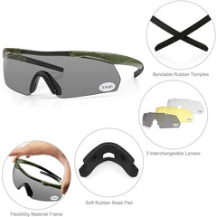 Xaegistac Tactical Shooting Glasses with 3 Interchangeable Lens High Impact Eye Protection(Armygreen)