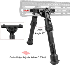 Xaegistac 5.7" to 8" Rifle Bipod Adjustable Compatible with Mlok Hand-Guard, Matte Black