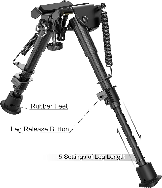 Xaegistac 6-9 Inches Carbon Fiber Rifle Bipod with Quick Release Adapter for Picatinny Rail,Lightweight, Stable Design, and Adjustable Legs for Hunting and Shooting