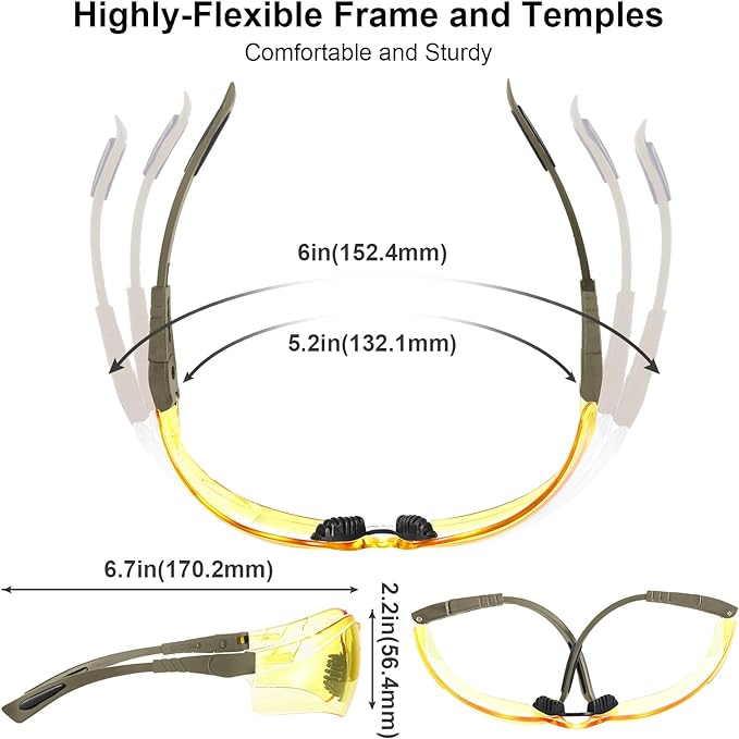 xaegistac Shooting Glasses Anti-fog Shooting Range Eye Protection, Adjustable Safety Glasses with Zipper Hard Case(Khaki Frame Yellow Lens)