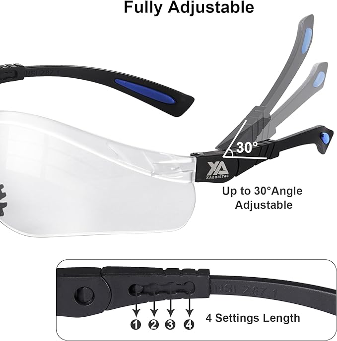 xaegistac Shooting Glasses Anti-fog Shooting Range Eye Protection, Adjustable Safety Glasses with Zipper Hard Case(Black Blue Frame Clear Lens)