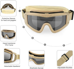 Xaegistac Airsoft Goggles Tactical Safety Goggles Anti Fog Glasses Hunting Cycling(Khaki)