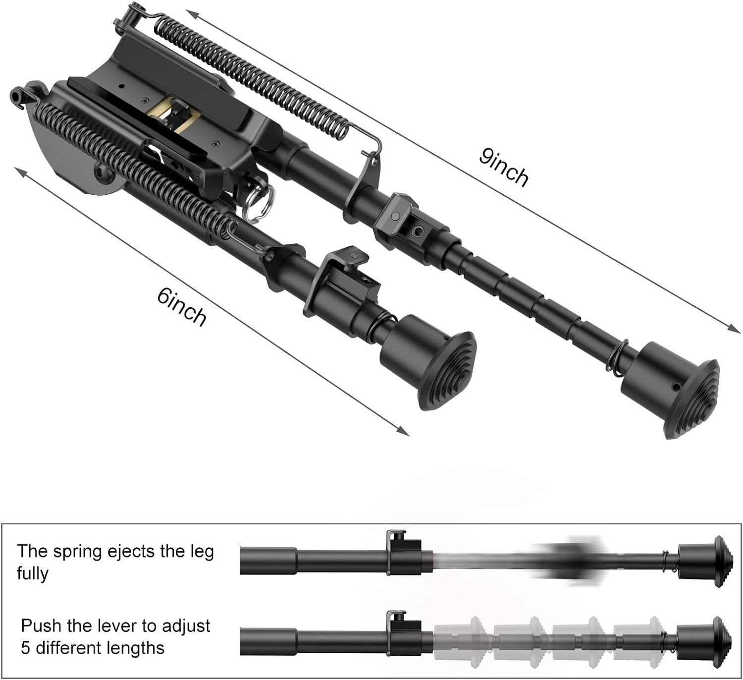 Xaegistac Rifle Bipod 6-9 Inch Adjustable Bipods for Picatinny Rail,2 in 1 Tactical Bipods for Rifles