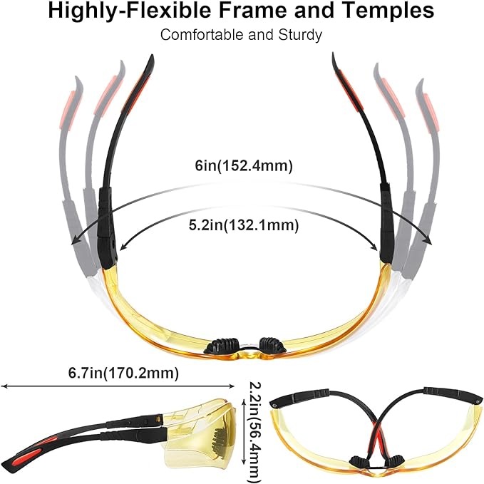 xaegistac Shooting Glasses Anti-fog Shooting Range Eye Protection, Adjustable Safety Glasses with Zipper Hard Case(Black Orange Frame Yellow Lens)