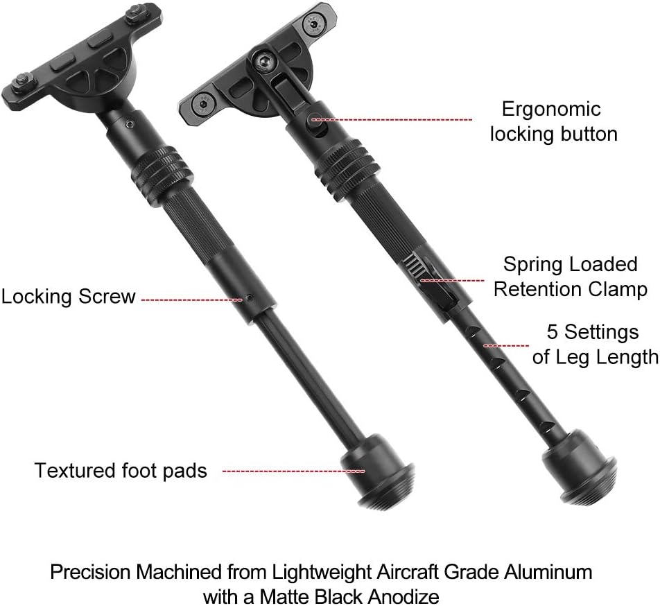 Xaegistac 5.7" to 8" Rifle Bipod Adjustable Compatible with Mlok Hand-Guard, Matte Black