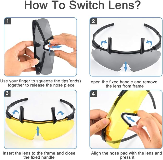 Xaegistac Tactical Eyewear 3 Interchangeable Lenses Outdoor Unisex Shooting Glasses (Black Frame)