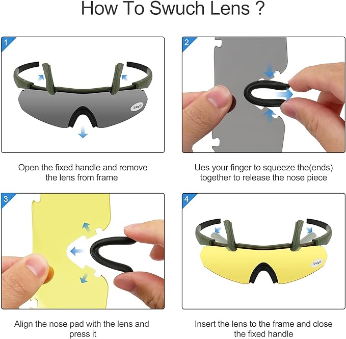 Xaegistac Tactical Shooting Glasses with 3 Interchangeable Lens High Impact Eye Protection(Armygreen)