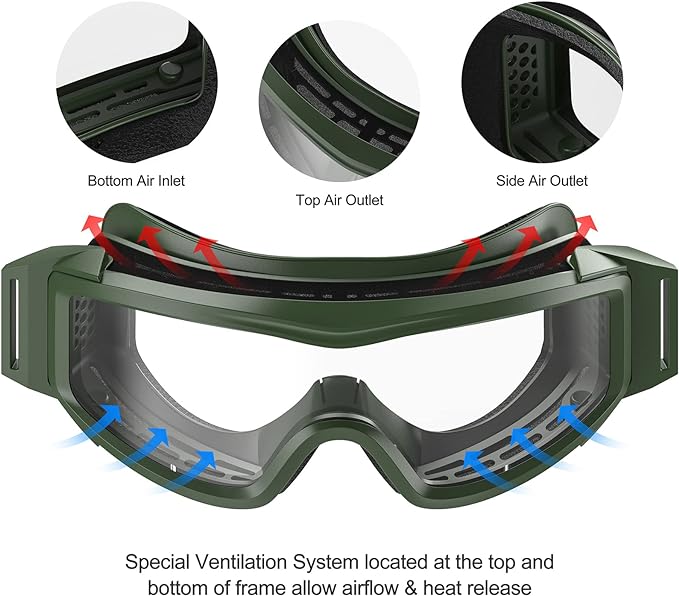 xaegistac Tactical Airsoft Goggles Anti Fog Military Glasses, Ballistic Safety Goggles for Shooting Hunting( Army Green）