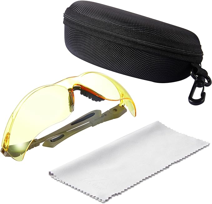 xaegistac Shooting Glasses Anti-fog Shooting Range Eye Protection, Adjustable Safety Glasses with Zipper Hard Case(Khaki Frame Yellow Lens)