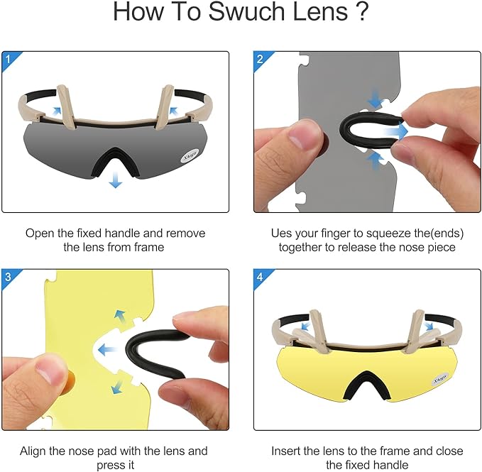 xaegistac Tactical Shooting Glasses with 3 Interchangeable Lens High Impact Eye Protection Khaki