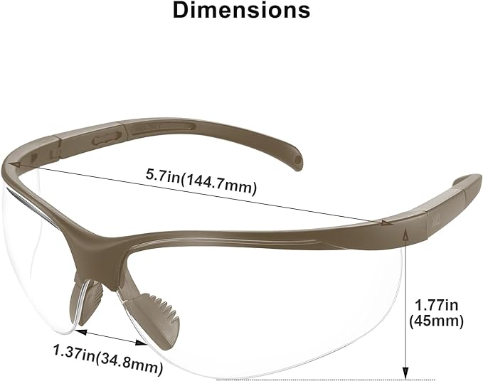 xaegistac Shooting Glasses Anti-fog Shooting Range Eye Protection,Comfortable Hunting Shooting Safety Glasses with Hard Case  Khaki Frame & Clear Lens