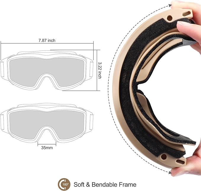 xaegistac Tactical Airsoft Goggles Anti Fog Military Glasses, Ballistic Safety Goggles for Shooting Hunting(Khaki)