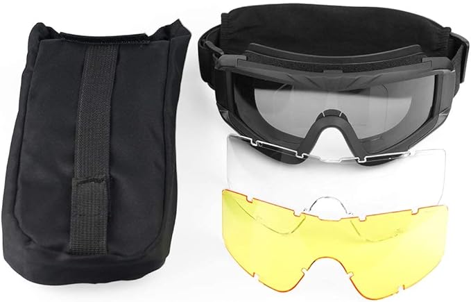 Xaegistac Airsoft Goggles Tactical Safety Goggles Anti Fog Glasses Hunting Cycling(Black)