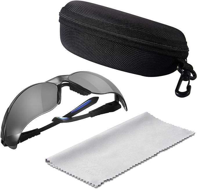 xaegistac Shooting Glasses Anti-fog Shooting Range Eye Protection, Adjustable Safety Glasses with Zipper Hard Case(Black Blue Frame Gray Lens)