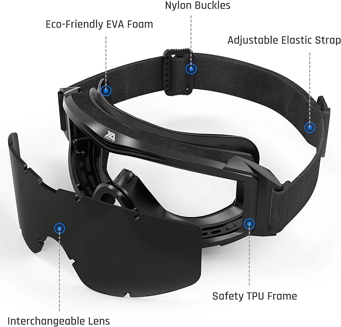xaegistac Tactical Airsoft Goggles Anti Fog Military Glasses, Ballistic Safety Goggles for Shooting Hunting
