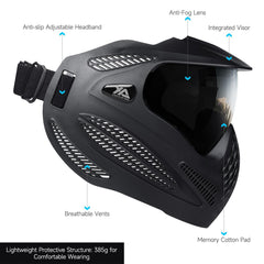 Xaegistac Paintball Mask-Intergrated Sun Visor Airsoft Mask, Wide Field of View, Anti Fog, Adjustable Headband for Paintball, Airsoft